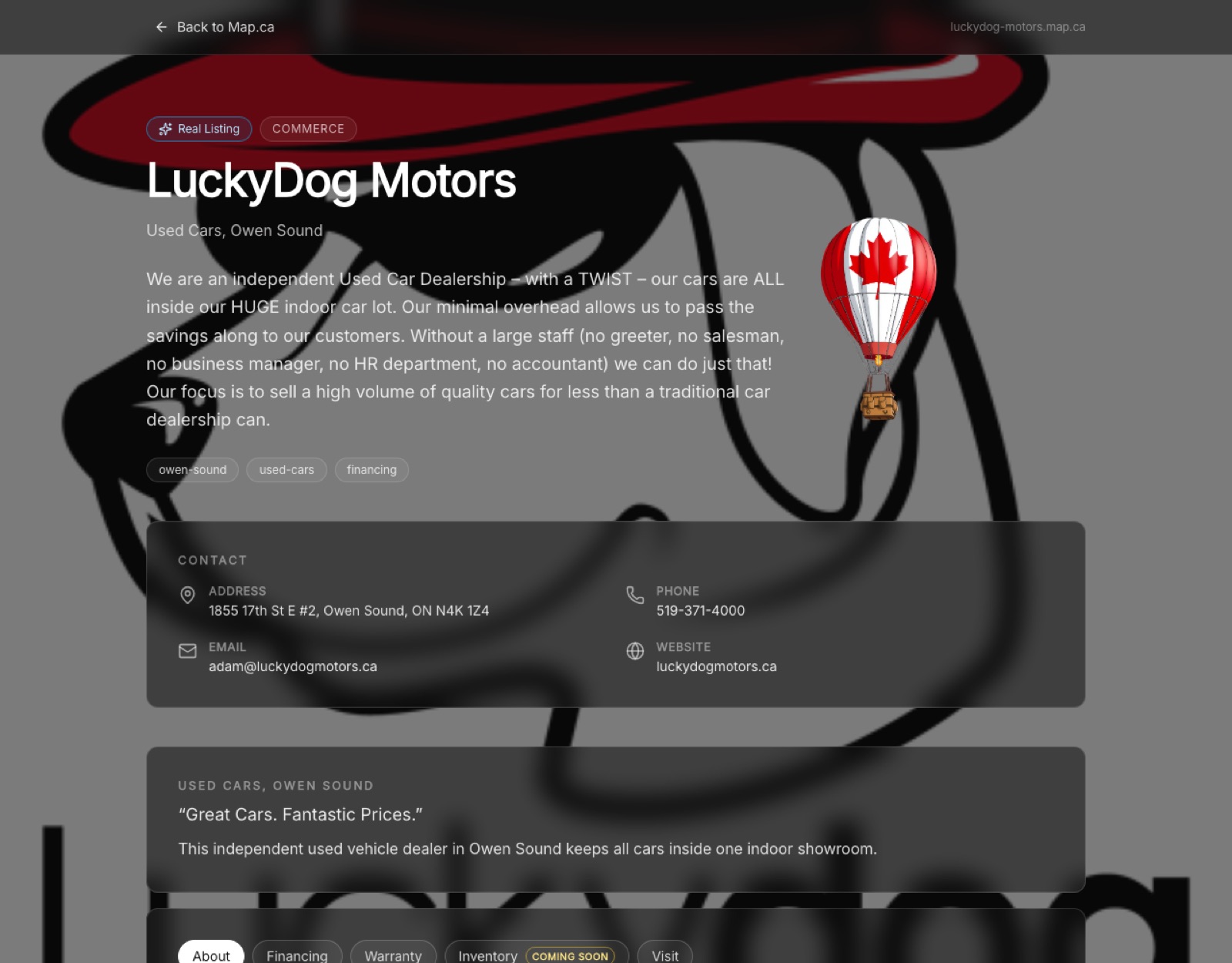 A member business site built on the map.ca frame