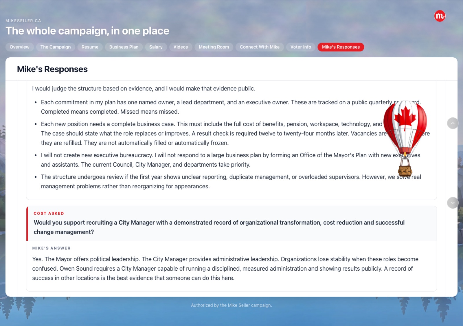 Mike's Responses tab showing an asked question and the published answer